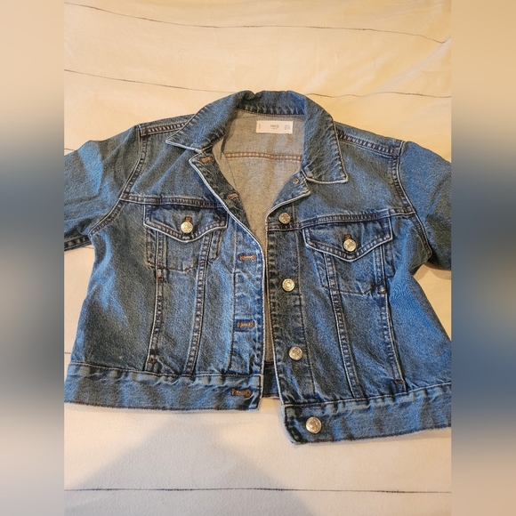 Women's MNG Blue Cropped Jean Jacket - Picture 2 of 6